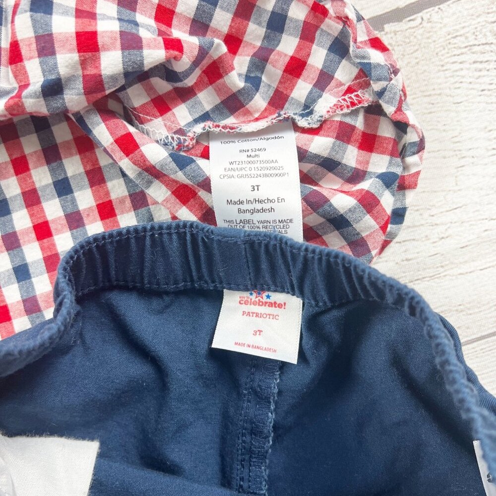 Celebrate Kids Outfit Set Red Gingham Ruffle Top Navy Shorts Two-Piece Set 3T - Picture 3 of 4